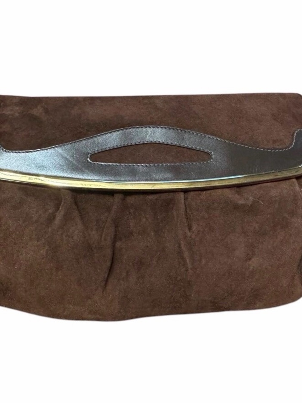 Vintage Suede Fold-Over Clutch with Leather Handle in Brown